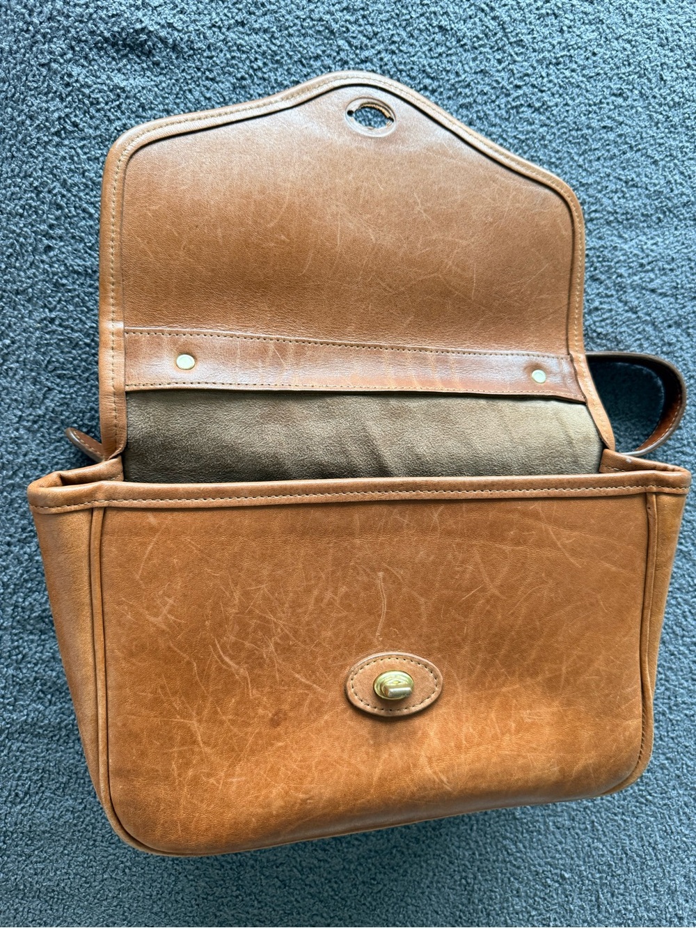 Tan Leather Messenger Crossbody Bag with Turn-Lock Closure